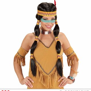 Pk  6 "SQUAW INDIAN WIG WITH HEADBAND & FEATHER" in box