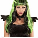 Pk  6 "GREEN STREAKED BLACK HALLOWEEN WIG" in polybag
