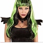 Pk  6 "GREEN STREAKED BLACK HALLOWEEN WIG" in polybag