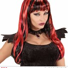 Pk  6 "RED STREAKED BLACK HALLOWEEN WIG" in polybag