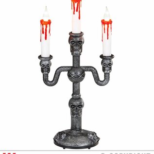 Pk  6 "SKULLS CANDELABRA WITH 3 LIGHT-UP BLEEDING CANDLES" 18 x 40 cm