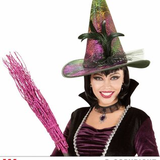 Pk  6 "HOLOGRAPHIC WITCH HAT WITH FLOWER BOW, TULLE & FEATHERS"