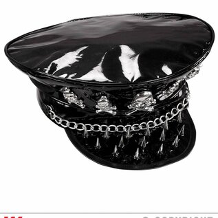 Pk  6 Vinyl "STUDDED ROCKER HAT WITH SKULLS & CHAIN"