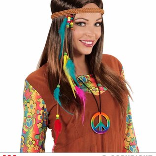 Pk 12 "HIPPIE HEADBAND WITH MULTICOLOR BEADS & FEATHERS"