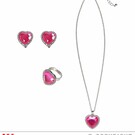 Pk  6 "STRASS PINK GEM HEART NECKLACE, EARRINGS & RING"