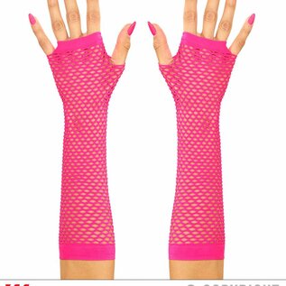 Pk  6 "PAIR OF NEON PINK LONG FINGERLESS NET GLOVES"