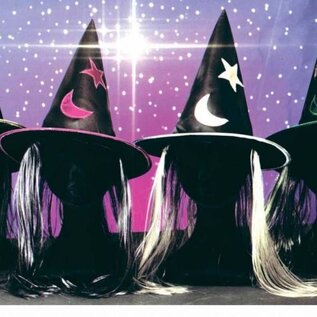 Carnavals hoofddeksels: Heksenhoed kind met decoratie en haar