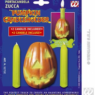 Themafeest Halloween: Set van halloweenkandelaar met 2 kaarsen