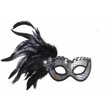 Halloweenaccessoires oogmasker holografisch met veren