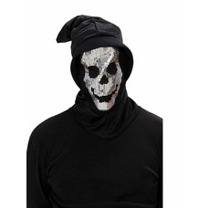Halloweenmaskers: Schedelmasker met kap en pailletten