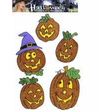 Halloweenaccessoires: Raamstickers 13 cm pompoenen