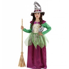 Halloweenkleding heks kind groen/paars