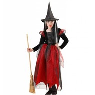 Halloweenkleding heks kind zwart/rood