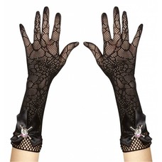 Halloweenaccessoires handschoenen spinneweb met strass schedel