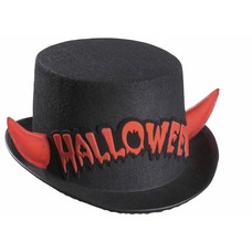 Halloweenaccessoires hoge hoed halloween met rood spiegelende hoorntjes