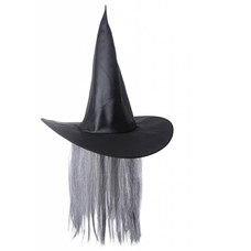 Halloweenaccessoires heksenhoed satijn met haar