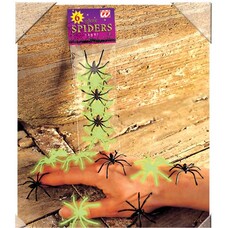 Halloweenaccessoires: Zakje met 6 spinnen, zwart en glow