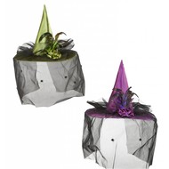 Halloweenaccessoires heksenhoed met tule bloemen