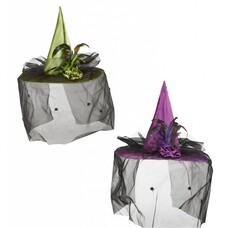 Halloweenaccessoires heksenhoed met tule bloemen