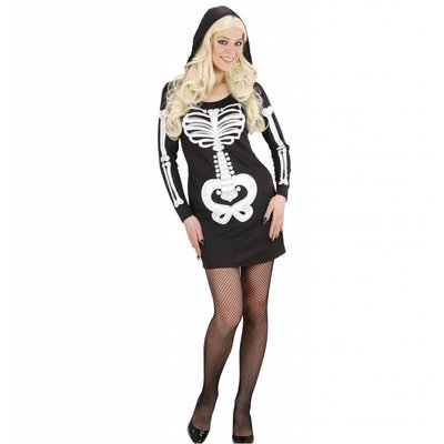 Halloweenkleding glamour skeletten vrouw