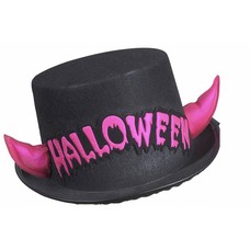 Halloweenaccessoires hoge hoed halloween met roze hoorntjes