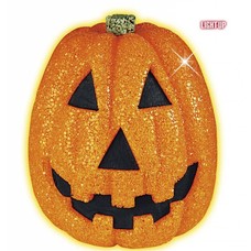 Halloweenaccessoires: Glitter pompoen 25 cm met flikkerend licht