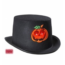 Halloweenaccessoires hoge hoed pompoen met flikkerend licht