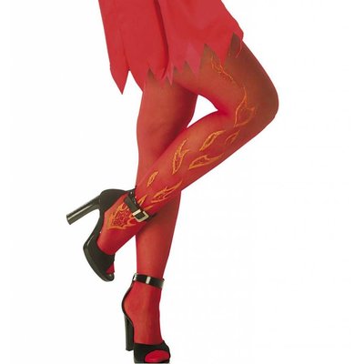 Rode duivelinnen panty's met vlammen in glitters