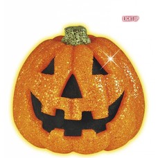 Halloweenaccessoires: Glitter pompoen 20 cm met flikkerend licht