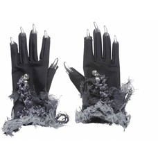 Halloweenaccessoires: Heksenhandschoen met zilveren nagels