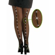 Halloweenaccessoires visnetpantyzwart met edelsteentjes