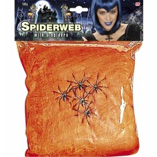 Halloweenaccessoires spinnenweb oranje 100 gram met 5 spinnen