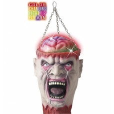 Horroraccessoires: Hangdeco Schedel met lichtgevende hersenen 27 cm