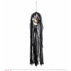 Horroraccessoires: Schedel met lang haar 70cm