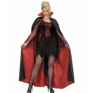 Halloweenaccessoires satijnen cape zwart/rood 158 cm