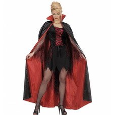 Halloweenaccessoires satijnen cape zwart/rood 158 cm