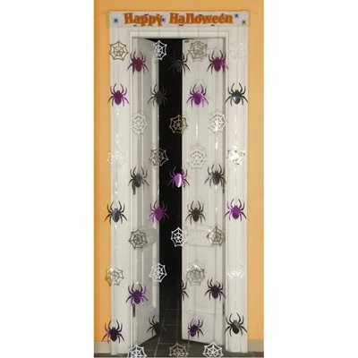 Halloweenaccessoires deurversiering spinneweb met spinnen