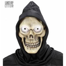 Halloweenmaskers: Schedelmasker met kap en oplichtende ogen