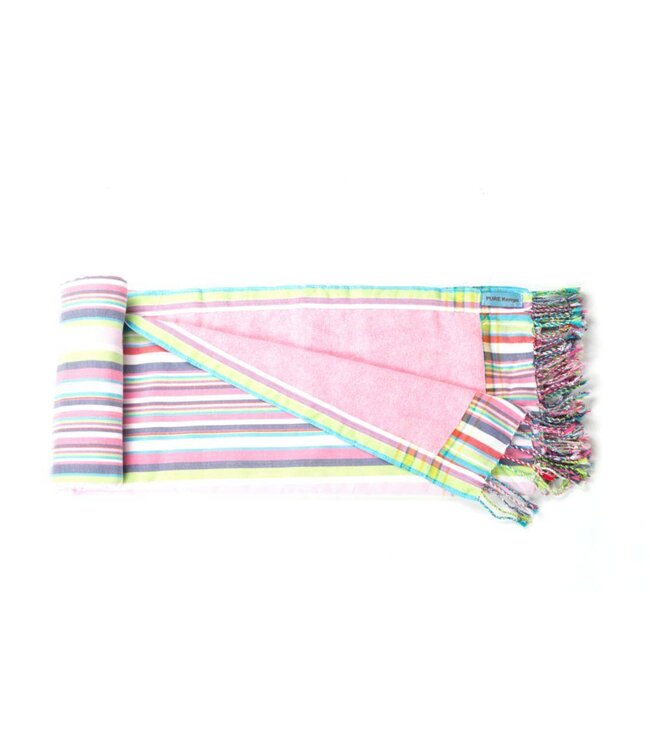 kikoy strandlaken multi stripes pink 170x95cm