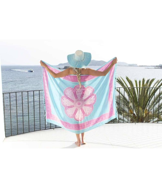 Pareo Flower blue pink 160x110cm