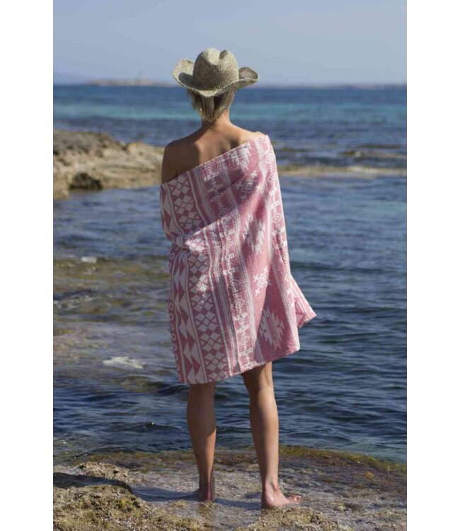 hamamdoek Aztec soft red 170x85cm