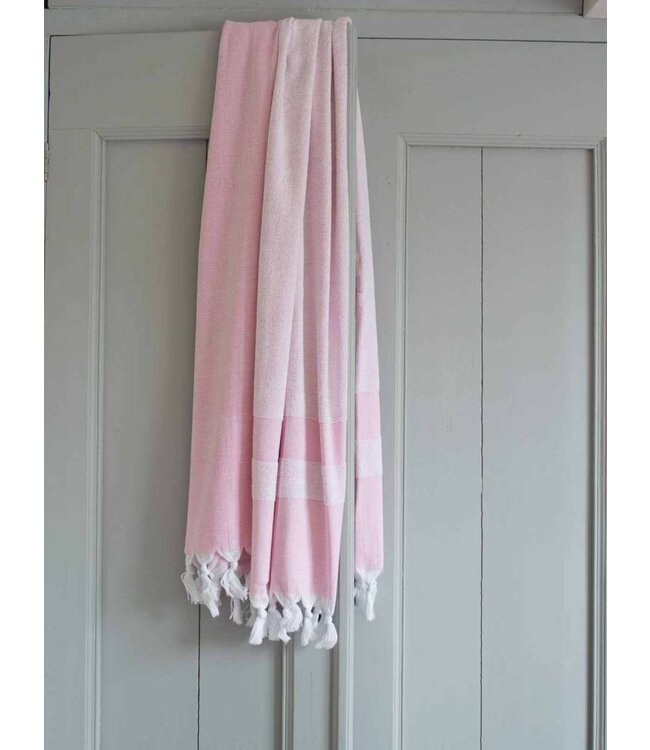 hamamdoek met badstof sorbetroze 170x95cm