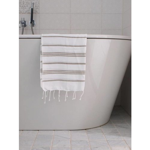 Ottomania hamam handdoek wit met olijfgroene strepen 100x50cm