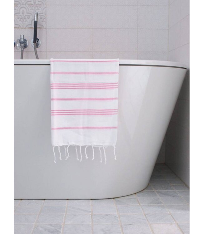 Ottomania hamam handdoek wit met sorbetroze strepen 100x50cm