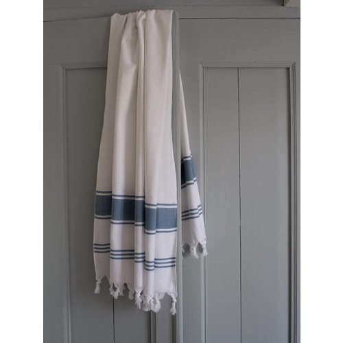 Ottomania hamamdoek Honingraat wit/jeansblauw Ottomania hamamdoek Honingraat wit/jeansblauw