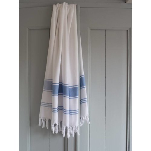 Ottomania hamamdoek Honingraat wit met blauwe strepen 170x100cm