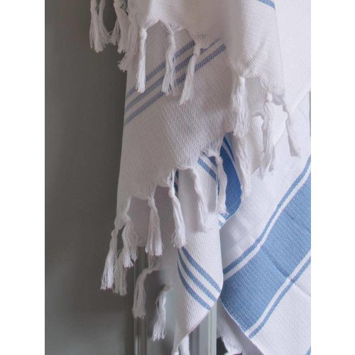 Ottomania hamamdoek Honingraat wit met blauwe strepen 170x100cm