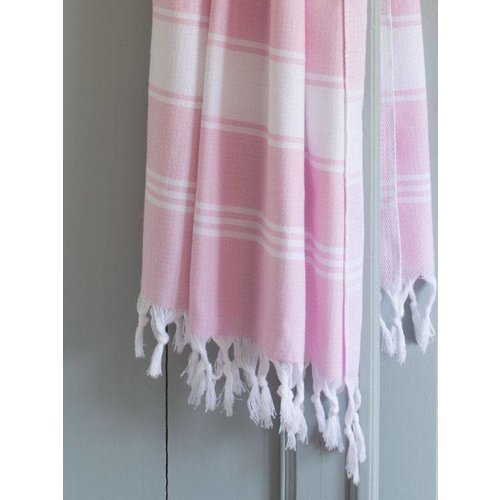 Ottomania hamamdoek Honingraat roze met witte strepen 170x100cm