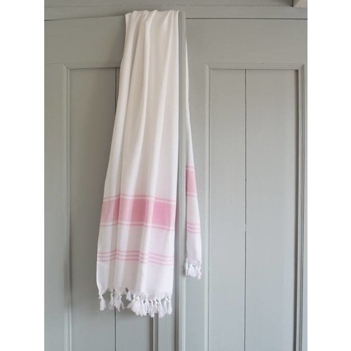 Ottomania hamamdoek Honingraat wit met roze strepen 170x100cm