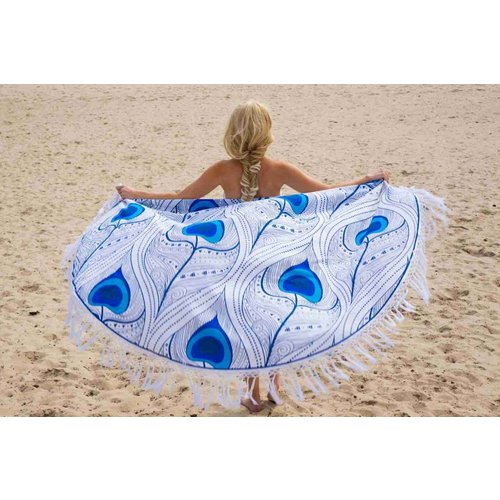 Call it Fouta! Roundie Gypsy Peacock Feather blue fringe